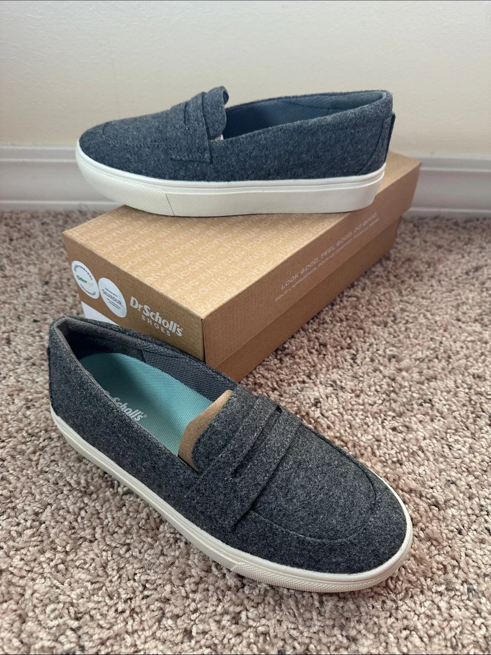 Dr. Scholl's 6M Nova Moccasin Slip-On Penny Loafers in Charcoal Wool